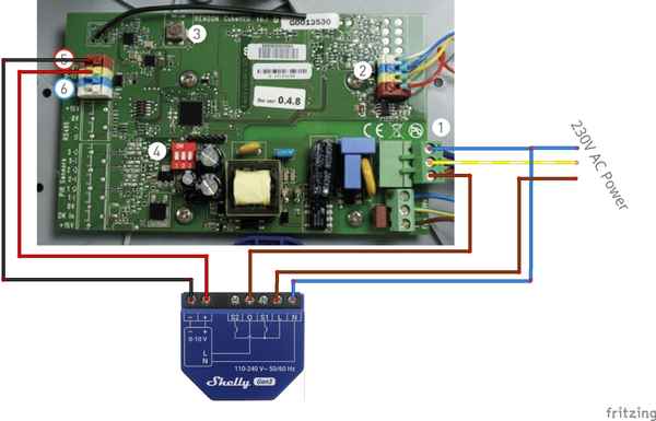 Wiring diagram of a Shelly 0-10V to a Buva Q stream