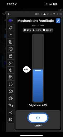 A screenshot of the Shelly app showing the control of the Buva Qstream