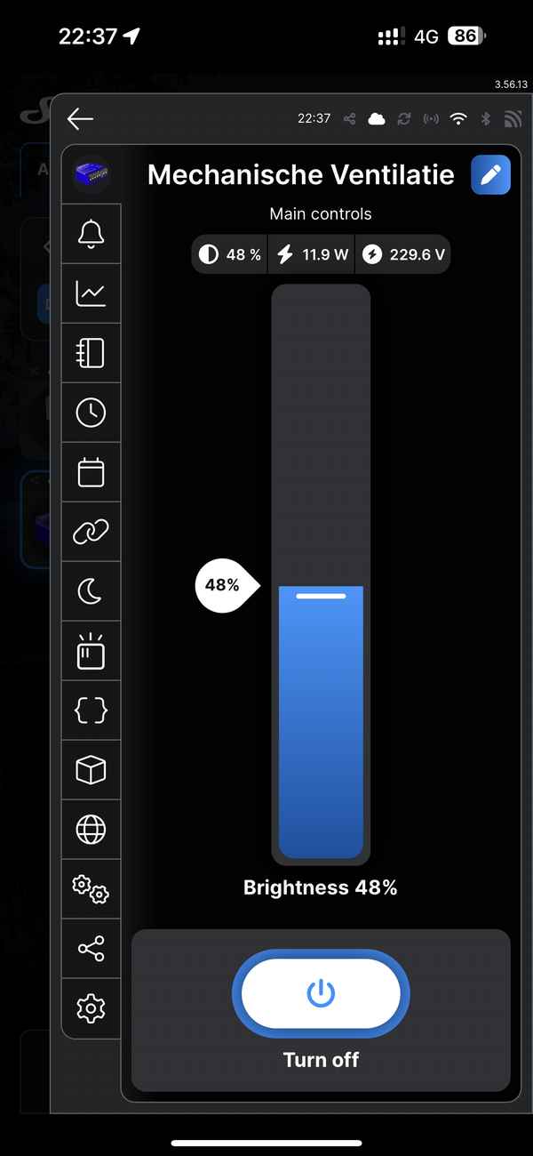 A screenshot of the Shelly app showing the control of the Buva Qstream