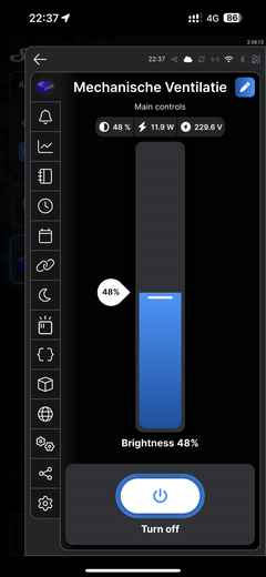 A screenshot of the Shelly app showing the control of the Buva Qstream