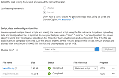 Showing the Azure Portal Load Testing Test config tab