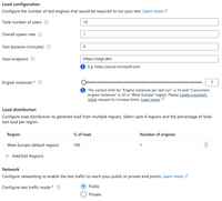 Showing the Azure Portal Load Testing Test load tab