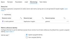 Showing the Azure Portal Load Testing Test monitoring tab