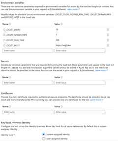 Showing the Azure Portal Load Testing Test parameters tab